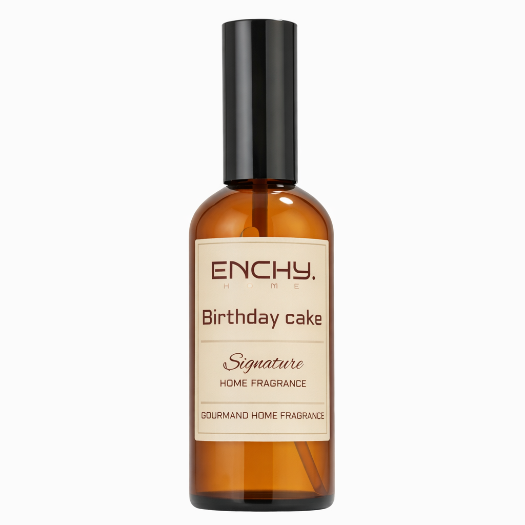 Enchy Birthday Cake home fragrance bottle on a white background