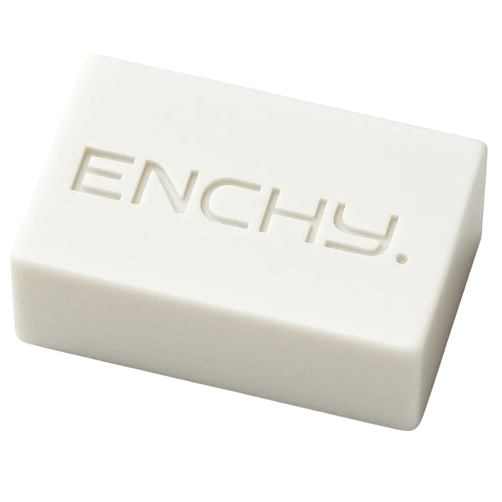 White bar of soap with 'ENCHY' branding on a white background