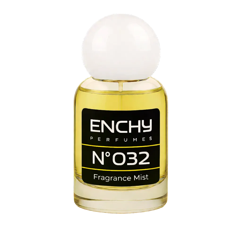 Perfume bottle labeled 'Enchy Perfumes No 032' on a black background