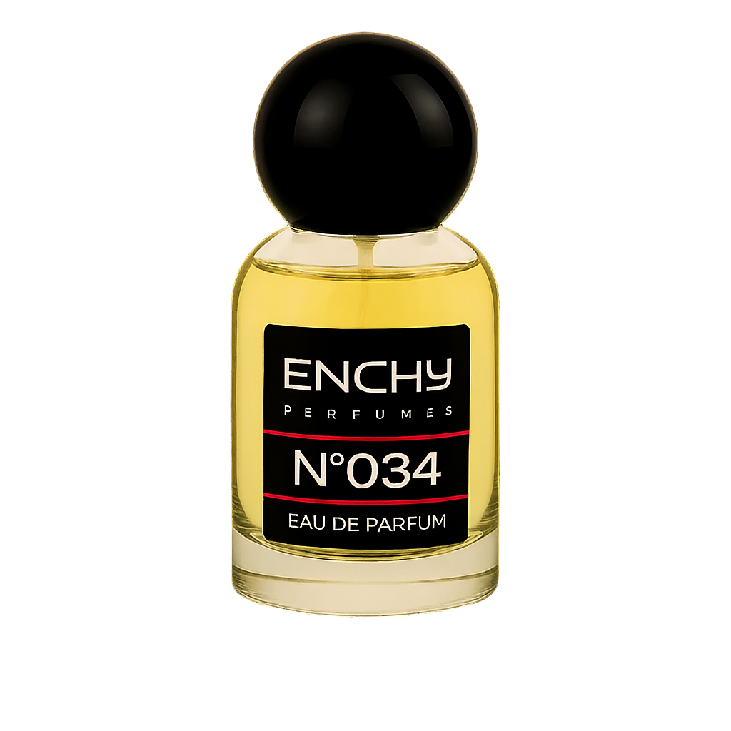 Perfume bottle labeled 'ENCHY PERFUMES N×034' on a black background