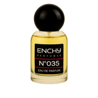Perfume bottle with black cap and 'ENCHY' label on a white background