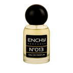 Perfume bottle with black cap and label on a white background