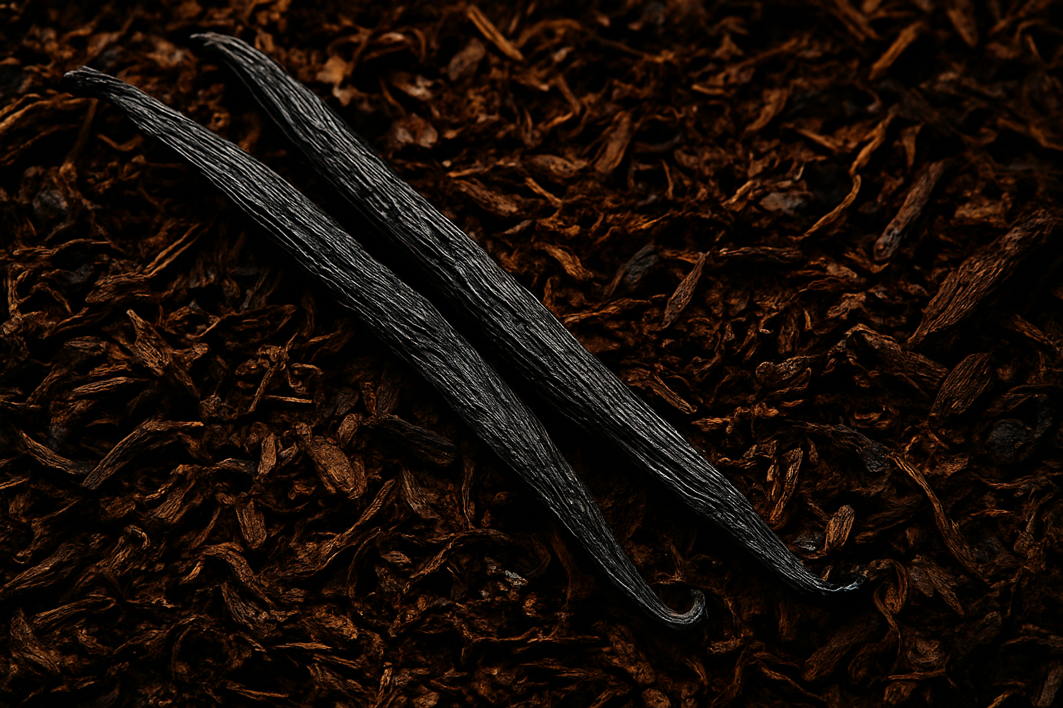 Vanilla bean on a bed of coffee grounds